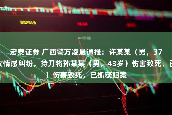 宏泰证券 广西警方凌晨通报：许某某（男，37岁）因男女情感纠纷，持刀将孙某某（男，43岁）伤害致死，已抓获归案